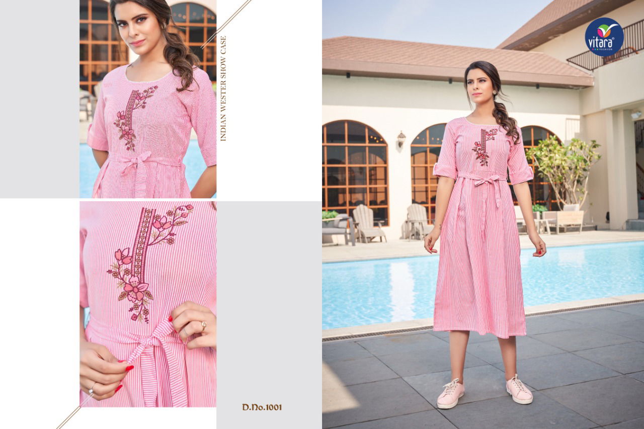 Vitara Vanila Fancy Designer Wear Wholesale Cotton Kurtis Catalog
 